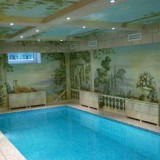 Частный скиммерный бассейн с настенной фреской
