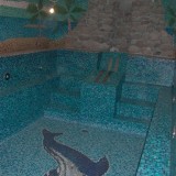 Закрытый монолитный бассейн, декорированный узором из мозаики, для плавания с детьми