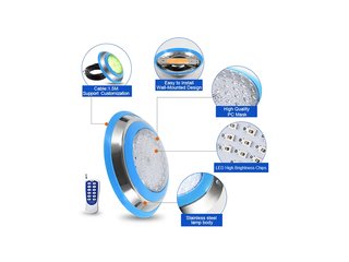 Прожектор накладной из нерж. стали рамка синяя (18Вт/12В) LED RGB с пультом Tadpole JKD-YC230-SP