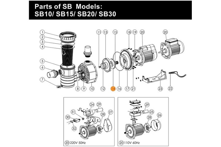 Крыльчатка насоса SB15 Emaux  01311005