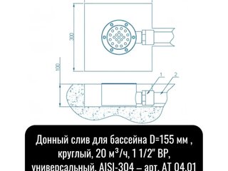 Ат 04.01 Донный слив д.155 нерж. ст. (универ.)