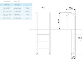 Лестница  4 ступени  (у.б.) Flexinox WALL  AISI-316 (87131140)