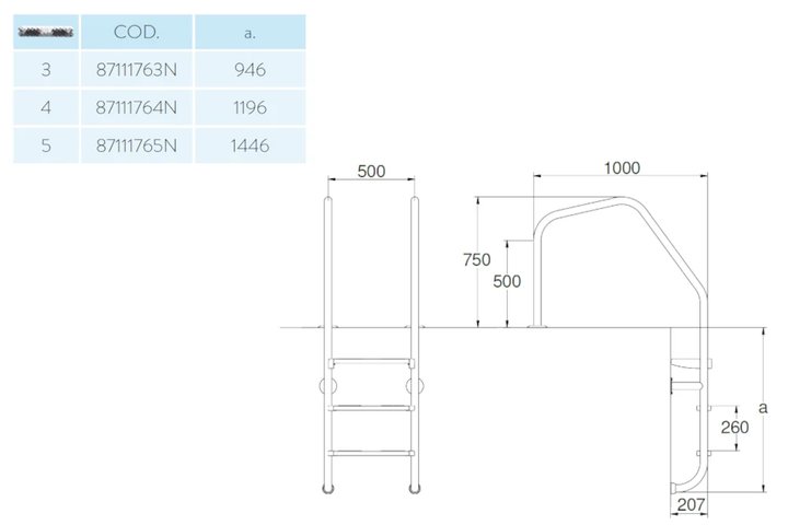 Лестница  3 ступени  (ш.б.) Flexinox SPECIAL OVERFLOW AISI-316 (87111763)