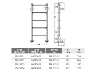 Лестница без поручней 4 ступени Emaux BHL415-S (88077103) с закладными в сборе