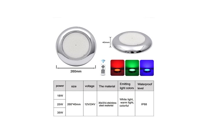 Прожектор накладной из нерж. стали (25Вт/12В) LED RGB с пультом Tadpole JKD-YC260-2SP