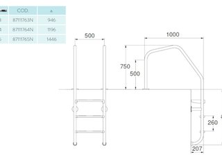 Лестница  4 ступени  (ш.б.) Flexinox SPECIAL OVERFLOW AISI-316 (87111764)