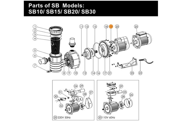 Манжета вала насоса SB 2HP/3HP Emaux СP-01W-18-2