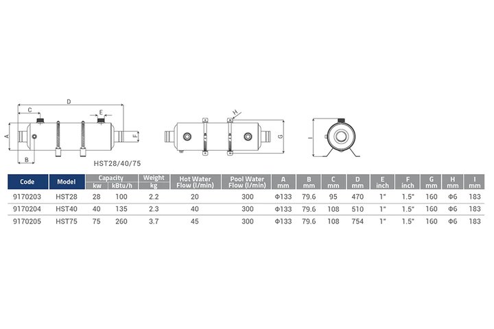 Теплообменник титановый( 40 kw) (гориз.) HST40 Emaux 9170204