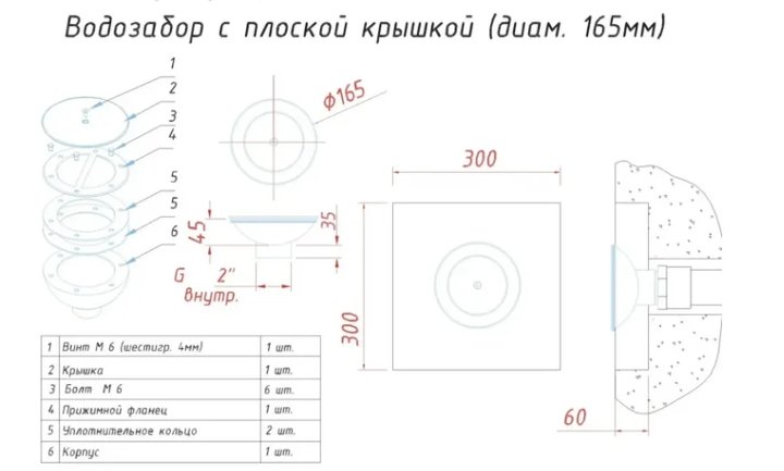 Ат 06.02М водозабор D=165 мм, боковой  AISI 316