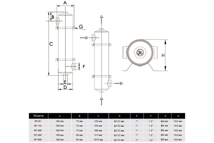 Теплообменник ( 75 кВт) (вертик) МF260 AISI-304 (цвет корп.нерж.) 02007004003