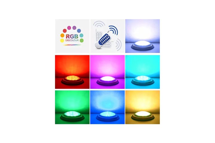 Прожектор накладной из нерж. стали рамка синяя (18Вт/12В) LED RGB с пультом Tadpole JKD-YC230-SP