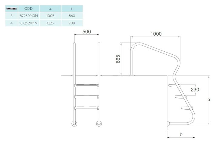 Лестница  4 ступени  (ш.б.) Flexinox  EASY  ACCESS AISI-316 (87252011)