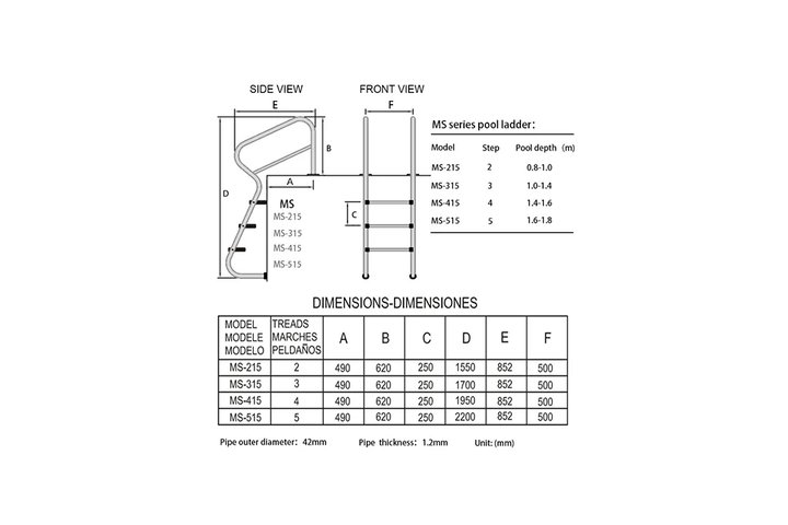 Лестница 4 ступеней EASY ACCESS Mayer Schwimmbad AISI 304 MS-415