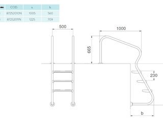 Лестница  4 ступени  (ш.б.) Flexinox  EASY  ACCESS AISI-316 (87252011)