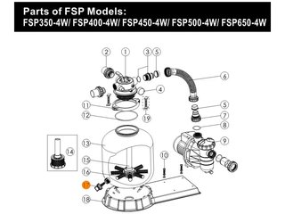 Пробка сливная в компл. с сепаратором фильтра FSP350-4W - FSP650-4W Emaux 89011601/Е010002