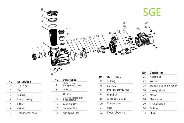 Насос (3кВт 220B 54,5 м3/ч h 8м в.ст.) Mayer Schwimmbad SGE400S