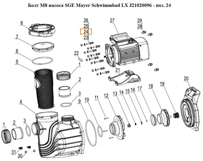 Болт M8 насоса SGE Mayer Schwimmbad LX J21020096