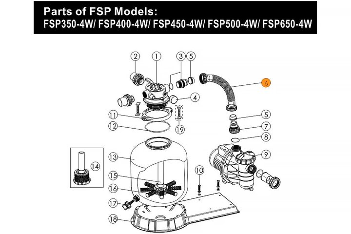 Шланг с муфтами фильтровальной установки FSP650-4W Emaux 89030701/Е07071