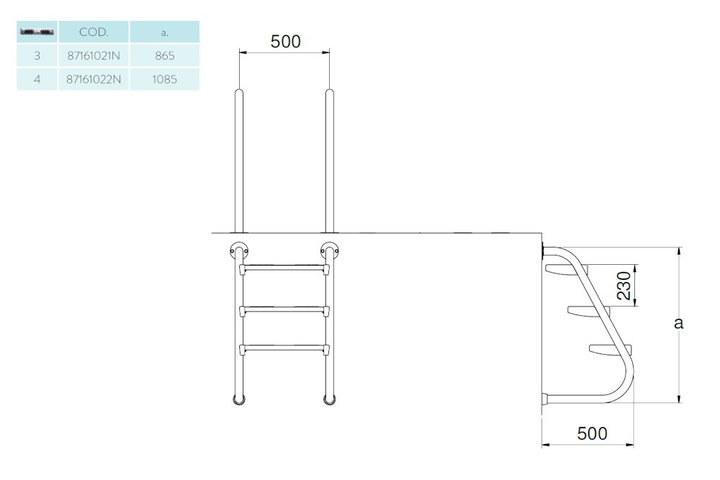 Лестница  без поручней 3 ступени  Flexinox  EASY  ACCESS  AISI-316 (87161021)
