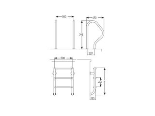 Лестница 3 ступени Kripsol TWO-PART/DOS PIEZAS (DPI 3.C) c поручнями