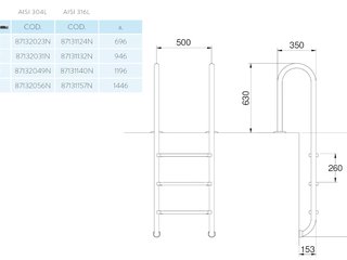 Лестница  3 ступени  (у.б.) Flexinox WALL (87132031)