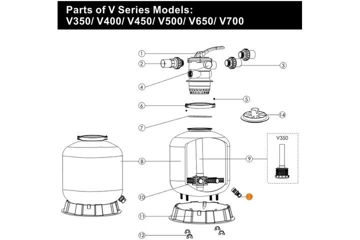 Пробка сливная в компл. с сепаратором фильтра V700-V1400 Emaux FT-01-010/ 89010107/Е010406