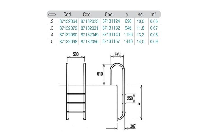 Лестница  2 ступени  (у.б.) Flexinox WALL  AISI-316 (87131124)