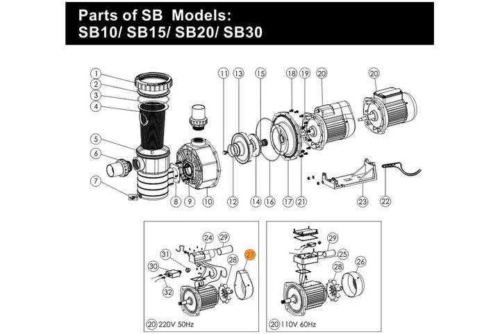 Кожух вентилятора насоса SB -15 Emaux (01031009)