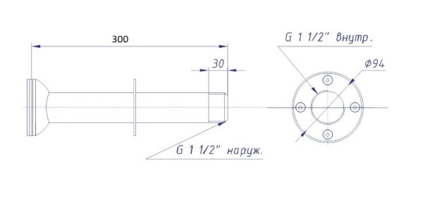 Ат 08.07М Форсунка подсоединения пылесоса, L=300, 1 1/2" внут./1 1/2" нар.