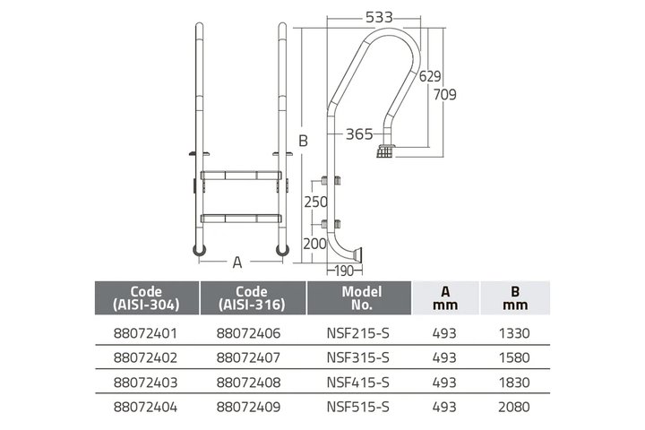 Лестница 5 ступеней (у.б.) Emaux NSF515-S  AISI-304 (88076704)