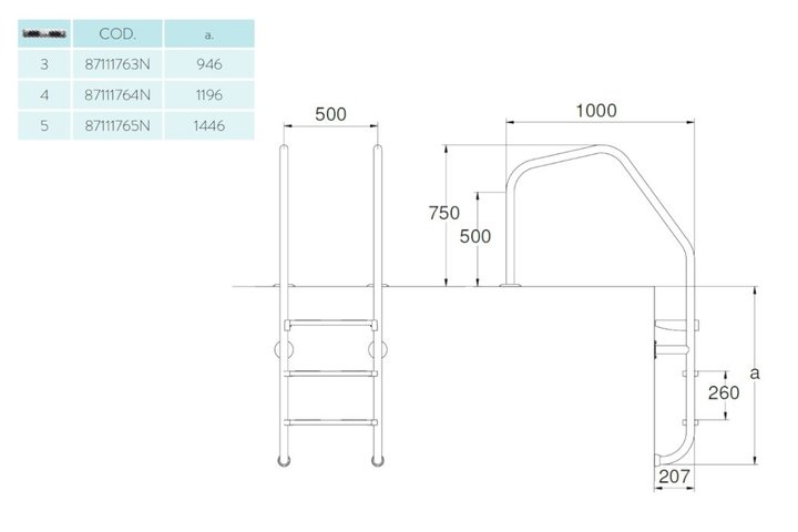 Лестница  4 ступени  (ш.б.) Flexinox SPECIAL OVERFLOW AISI-316 (87111764)