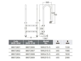 Лестница 2 ступени (у.б.) Emaux NMU215-S  AISI-316 (88076606)