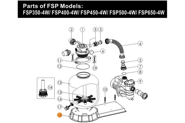 Платформа общая для бочки фильтра Emaux FSP400-4W- FSP650-4W (01111053)