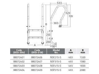 Лестница 3 ступени (у.б.) Emaux NSF315-S  AISI-316 (88076707)