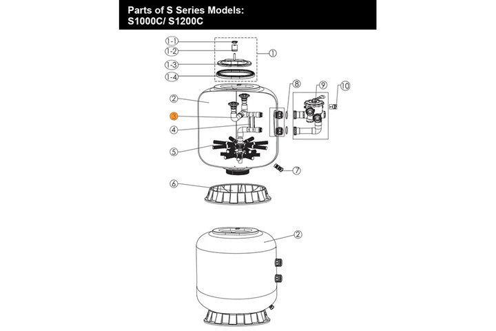 Комплект системы распределения воды внутри фильтра Emaux S1200 (89011304)