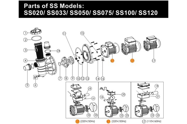 Двигатель к насосу SS075 (220В) Emaux 89022106