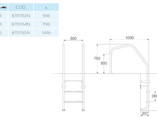 Лестница  3 ступени  (ш.б.) Flexinox SPECIAL OVERFLOW AISI-316 (87111763)