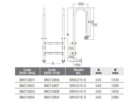 Лестница 2 ступени (у.б.) Emaux NMU215-S  AISI-316 (88076606)
