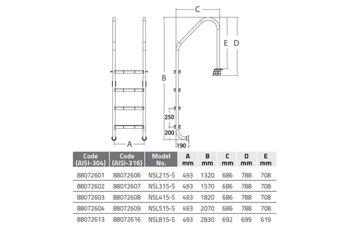 Лестница 4 ступени (ш.б.) Emaux NSL415-S  AISI-316 (88076508)