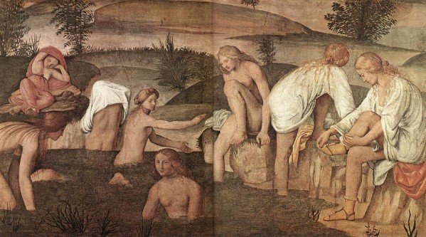 Старинный рисунок - купание в бассейне